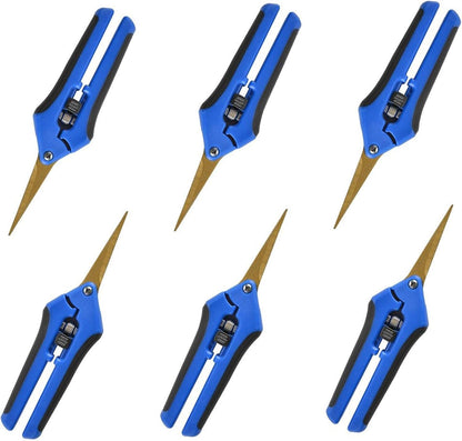 GROWNEER 6 Packs 6.5 Inch Pruning Shears with Curved Blades Trimming Scissors For Gardening Hand Pruning Snips Titanium Coated Precision Blades