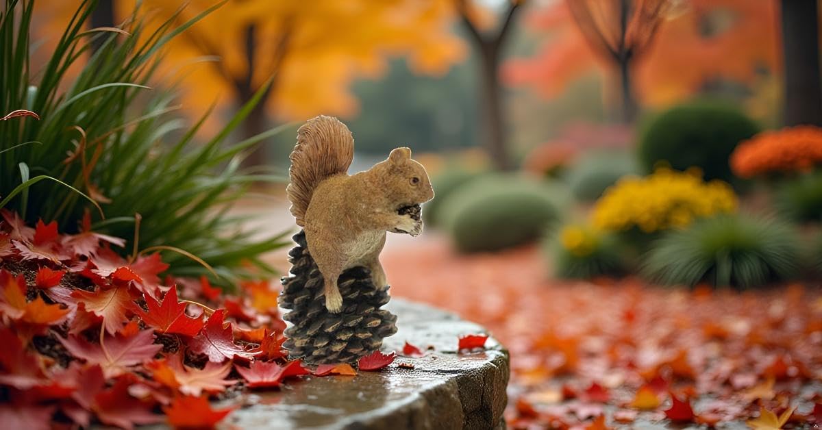 Squirrel on Pinecone Garden Statue – 6 inch Polyresin Outdoor Figurine, Weatherproof Wildlife Decor, Rustic Yard Ornament for Patio, Lawn & Home Accents