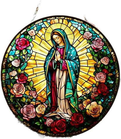 Flower Rose Window Hanging Suncatcher Faux Stained Hummingbirds and Flowers for Women Elegant Home Wall Decor Sun Catchers Indoor Windown Suncatchers Windows Garden