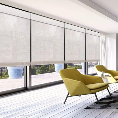 LETAU Cordless Wood Window Roller Shades, Bamboo Light Filtering Window Blinds for Indoor Home, Office, Kitchen, Pattern 11