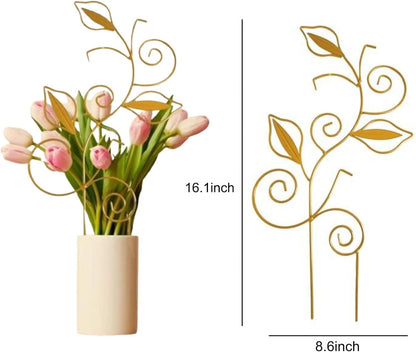 Decorative Metal Plant Trellis for Indoor Potted Plants – Leaf Shape Vine Support Stakes with 6 Plant Clips, Black/Green/Gold Garden Trellises for Climbing Plants, Vines (Black+Green+Gold 3pcs)