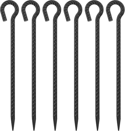 16 Inch Rebar Stakes 1/2 Inch Diameter 6 Pack Metal Spikes Heavy Duty Dog Tie Out Stake for Yard and Camping, Tree Stakes and Supports for Leaning Young Trees (Black)