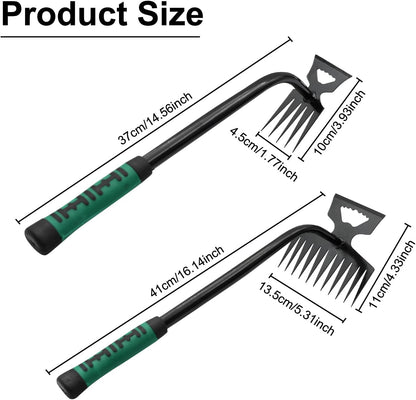 2 Pack Uprooting Weed Pulling Tools,Garden Hand Weeder Tools, Manual Multifunctional Weeders Gardening Tools for Yard and Garden(5Tines+11Tines)