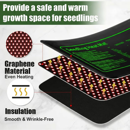4 Pack Graphene Seedling Heat Mats for Plants, Waterproof Heating Pads for Seeds Germination and Microgreen Trays Thick and Reusable 20W