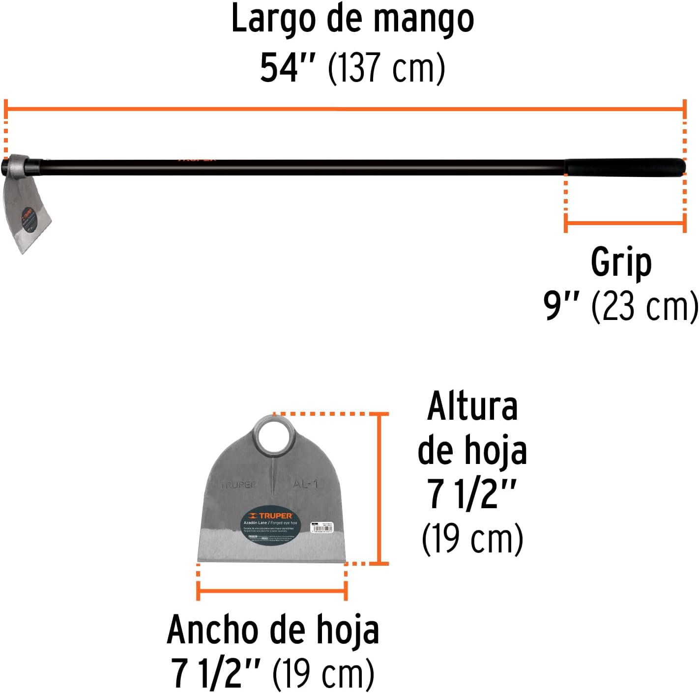 TRUPER AL-1M Round Eye Hoes w/ 54" Handle 1.6Lb (0.72Kg)