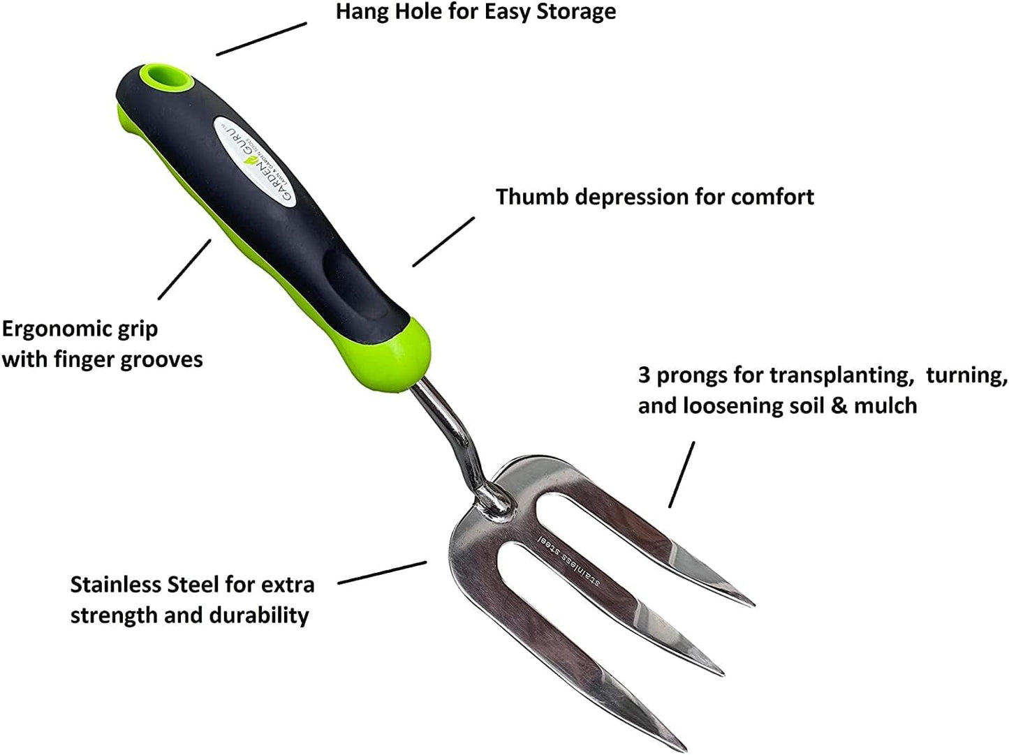 Garden Guru Garden Hand Weeder Tool Set 3pc Dandelion Weeder, Fork, Patio Weeder – Heavy Duty Stainless Steel Gardening Weeding Tools - Ergonomic Comfort Grip Handle