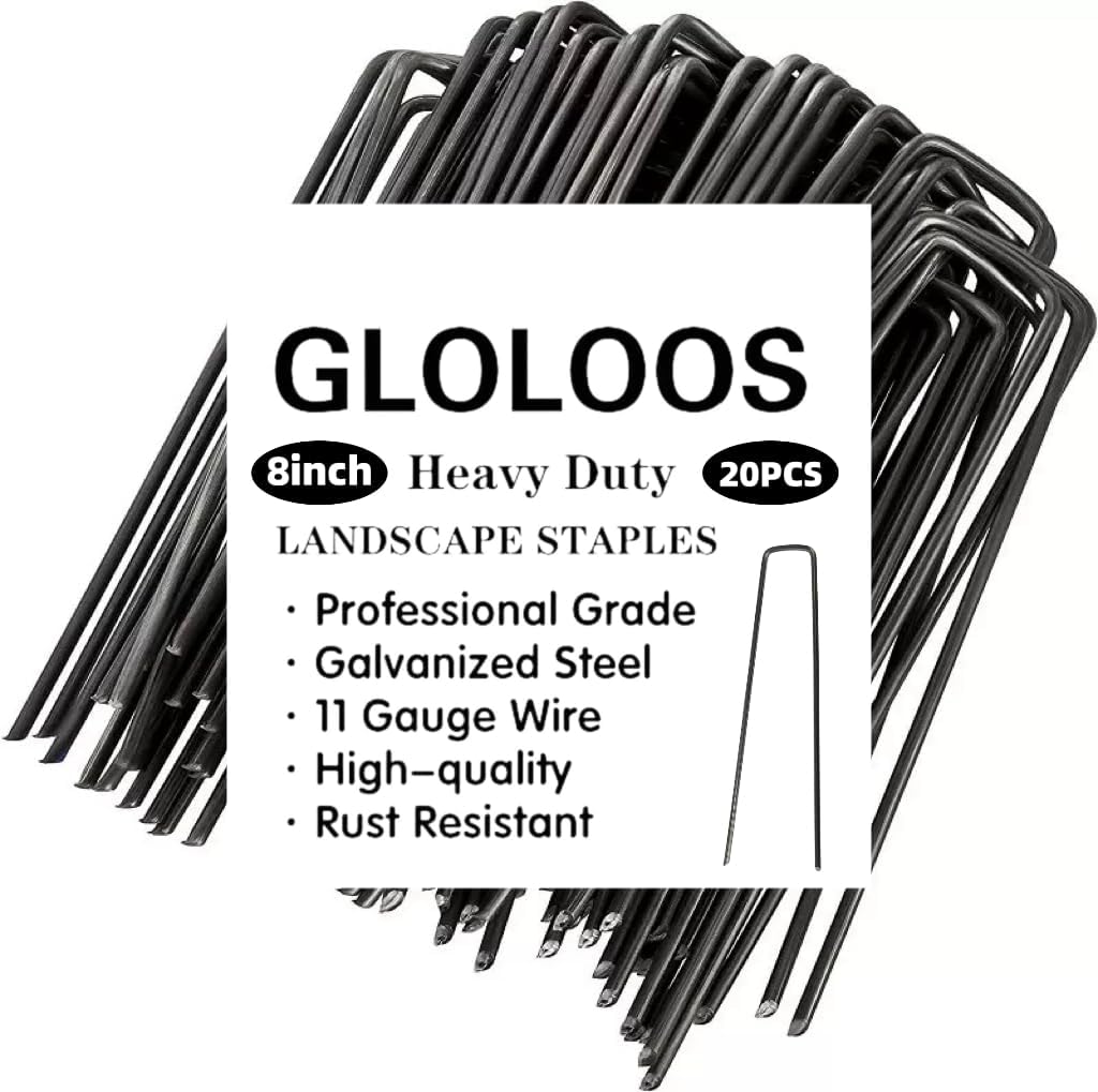 8 inch 20 Pack Black Galvanized Landscape Staples 11 Gauge Garden Stakes Pins Anti-Rust Ground Stakes U-Shaped Tent Stakes are Used for Weed Barrier, Irrigation Tubing, Yard Lawn, Landscape Fabric