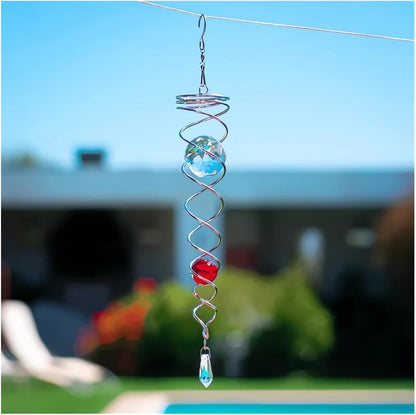 Decorative Spiral - 2024 New Gazing Ball Spiral Tail Wind Spinner Stabilizer, Spinfinity Designs Hanging Kinetic Wind Spinners Decorative Spiral Crystal Sun Catchers Rainbow Maker (Red, 9in)