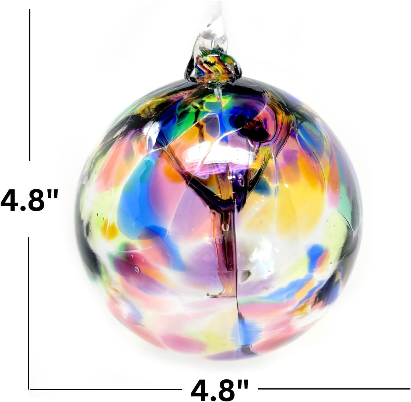 Multicolored Tree of Life Glass Globe - Large 4.7 inch Hand Blown Handmade Hanging Garden Gazing Ball Indoor Outdoor Home Decor