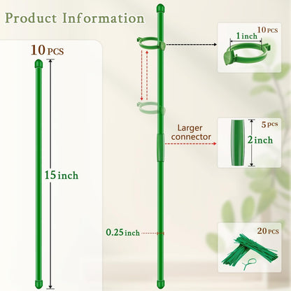 Plant Support Stakes for Indoor Plants SupKing Orchid Sticks with Clips 15 inch 10Pcs Garden Stake Extended to 2/3/4ft for Outdoor Potted Tomato Rose Vegetables House Palnts Comes with 20 Plants Ties