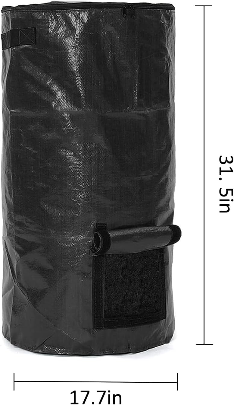 34 Gallon Garden Compost Bin Bag, Reusable Organic Fertilizer Fermented Bag with Lid,Collapsible Leaf Lawn Bags Gardening Container (Black)