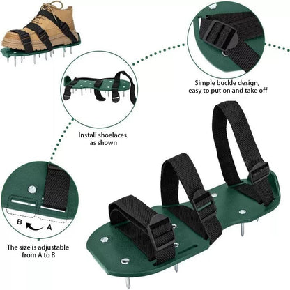 Lawn Aerator Shoes with Adjustable Nylon Straps, Lawn Aeration or as Screed Shoes, Gardening Spiked Shoes Lawn Aerating One Size Fits All Spiked Sandals for Yard Patio Garden Grass Green