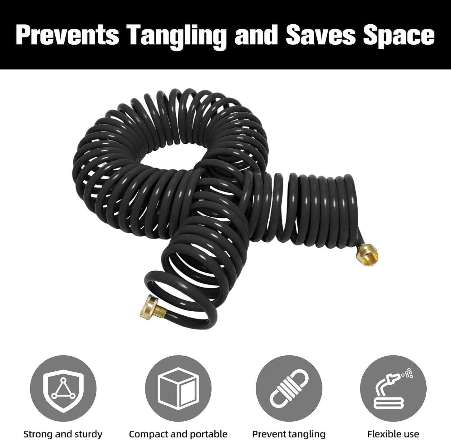 Coil Hose,3/8" EVA Coil Garden Hose 75 FT,Curly Water Hose Lightweight with Brass Connectors,Recoil Garden Hose Includes 8-Pattern Spray Nozzle for Boat, Yard, Patio, Green