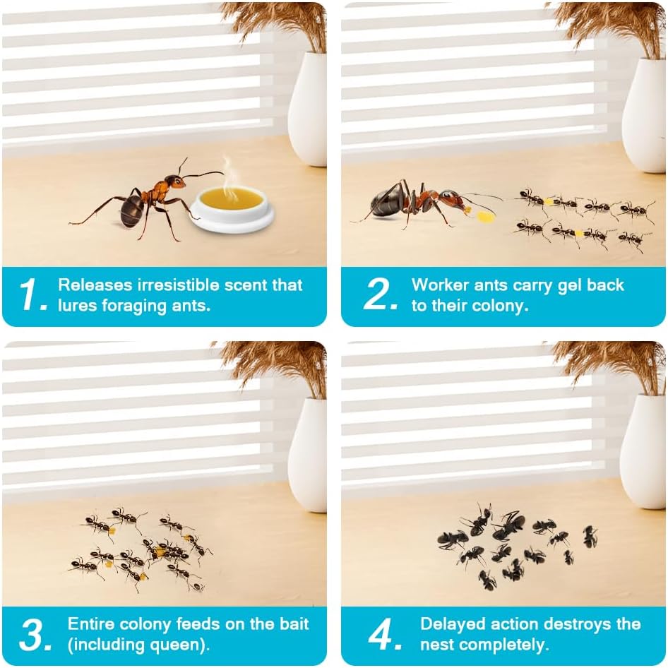 32 Pack Ant Killer Gel Bait, Long Lasting Indoor & Outdoor Ants Bait for Effective Ant Control, Safe & Easy to Use Pest Control for All Common Household Ants, Mess-Free Gel Stations