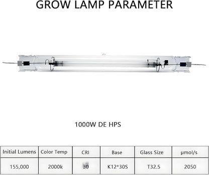 SunStream 1000 Watt DE HPS Double Ended High Pressure Sodium Grow Lamp Bulb High PAR with Enhanced Red and Orange Spectrum CCT 2000K