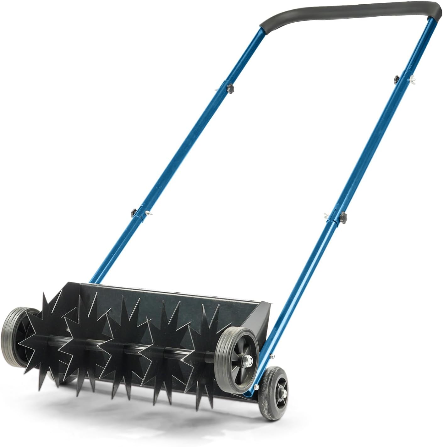 VINGLI Lawn Aerator, 19-Inch Heavy Duty Push Spike Aerator with 4 Wheels, Easy-to-Assemble, 45'' Push Rolling Aerator for Lawm, Yard and Garden(Blue)
