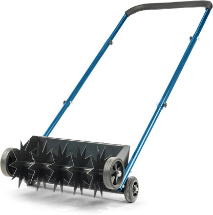 VINGLI Lawn Aerator, 19-Inch Heavy Duty Push Spike Aerator with 4 Wheels, Easy-to-Assemble, 45'' Push Rolling Aerator for Lawm, Yard and Garden(Blue)