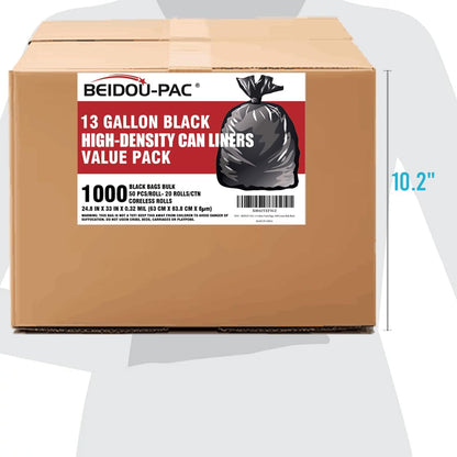 13 Gallon Trash Bags, 1000 Count Bulk Value Pack, Black Tall Kitchen Garbage bags, Multi-purpose Trash Can Bin Liners for Bathroom, Office, Industrial, Commercial, Janitorial, Municipal, Recycling