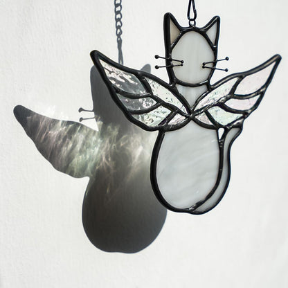 Gray Cats Gifts for Cats Lovers Suncatcher for Window,Angel Cat Memorial Gifts Stained Glass Window Hangings,Cat Loss Memorial Gifst for Women