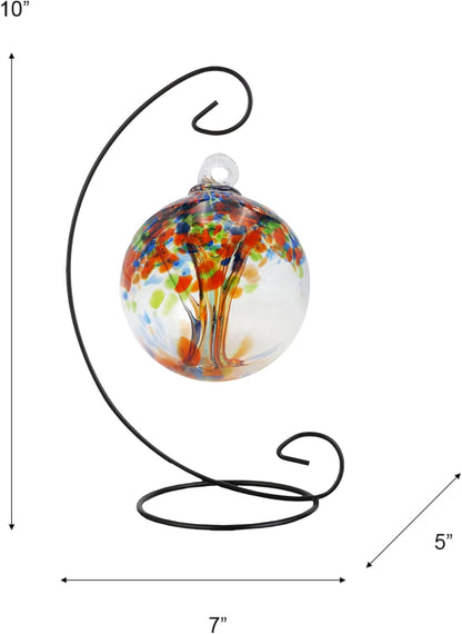 Dale Tiffany AC23189-D4 Rainbow Tree of Life Hand Blown Art Glass Ornament Witch Globe Gazing Ball, Royal, 4" Diameter with Hanging Stand