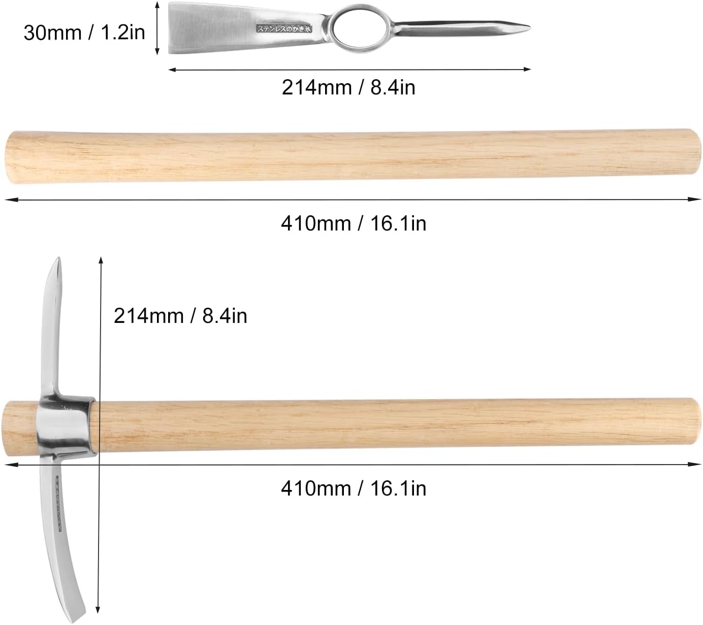 2 PCS 16 Inch Mattock Pick Axe, Stainless Steel Pick Mattock Hoe, Garden Pick, Pick Mattock for Weeding, Loosening Soil, Planting Vegetables, Digging Holes, Chopping Roots and Much More