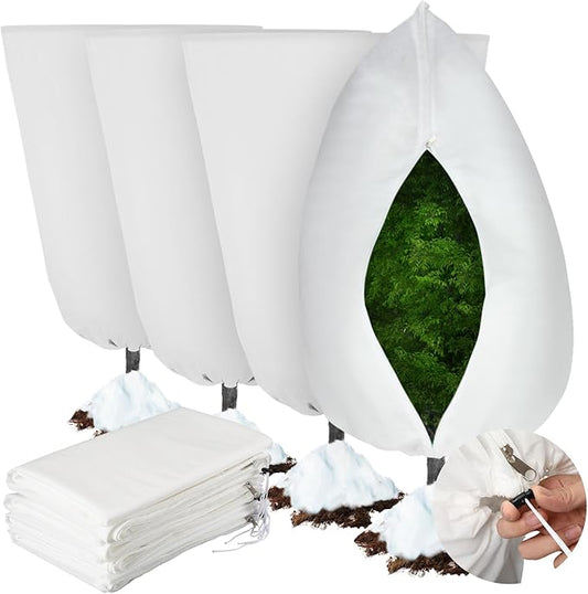4 Pcs Plant Covers Freeze Protection 35.4" x 59" Winter Frost Blankets for Outdoor Plants with Zipper Drawstring Frost Cloth Freeze Covers Warm Shrub Jacket for Fruit Tree Potted(White)