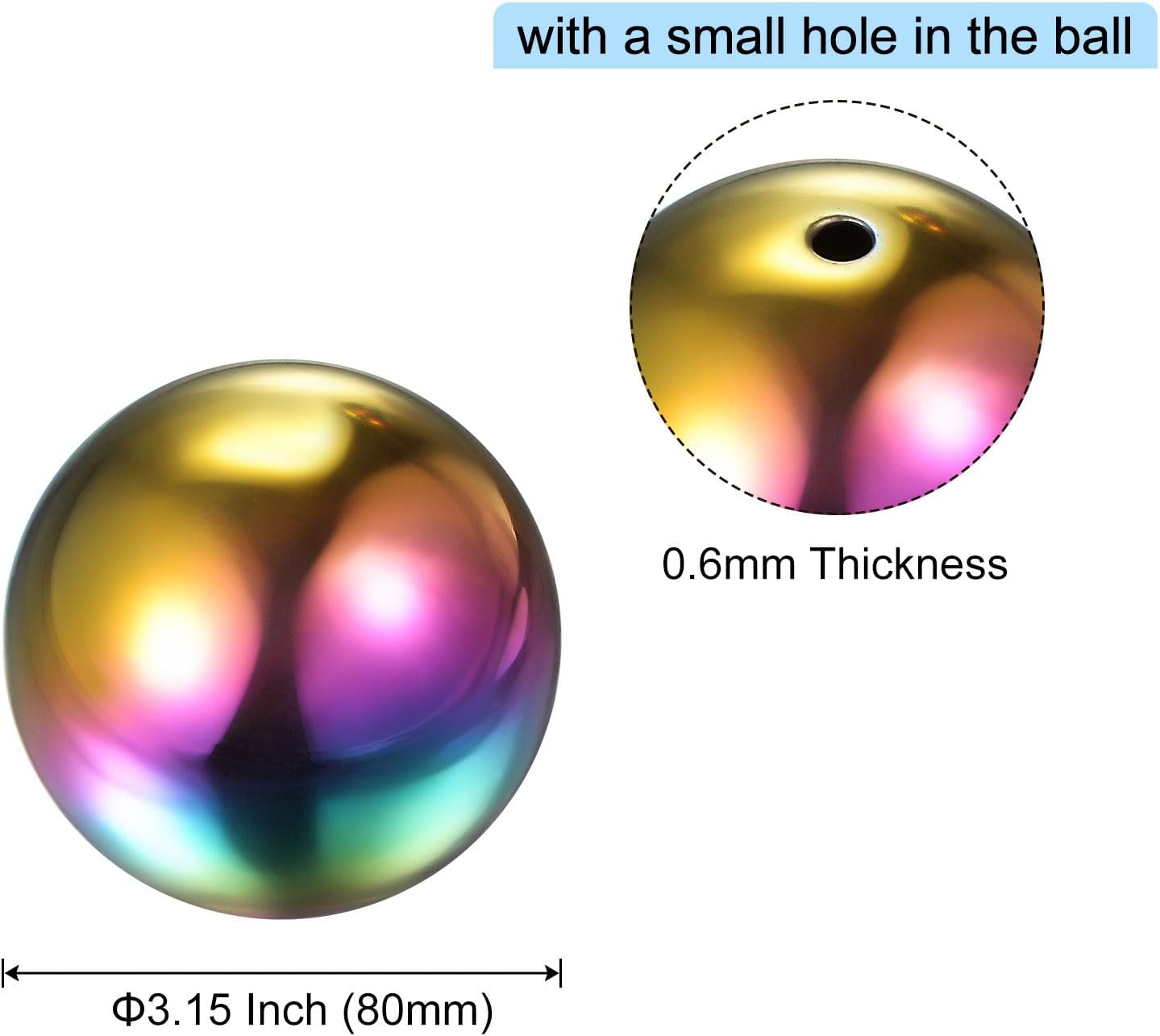 uxcell Rainbow Gazing Ball 3.15 Inch 80mm Reflective Sphere Polished Hollow Ball, Stainless Steel Gazing Globe Mirror Ball for Home Outdoor Decoration