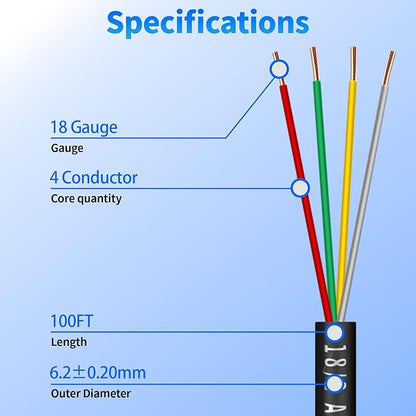 18/4 Solid Sprinkler System Wire 100ft, 18 Gauge Irrigation Wires PVC Jacket Sprinkler Cable for Underground Irrigation Valves Field Central Control System