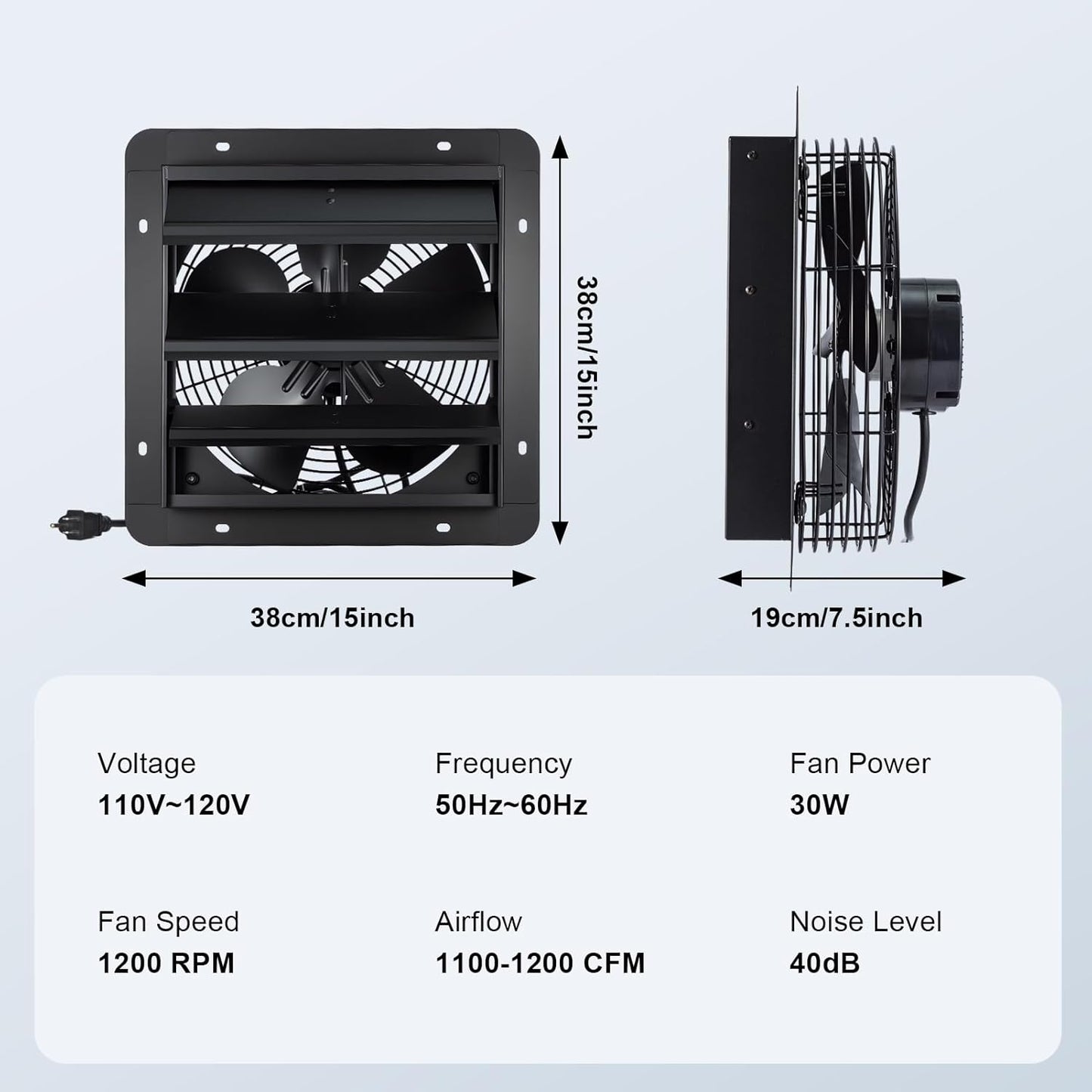 GROWNEER 12 Inch Exhaust Fan with Temperature Humidity Controller, 1200CFM Remote Control Shutter Exhaust Fan, 10-Speed Adjustable Wall Mount Attic Fan for Greenhouses Garages Sheds