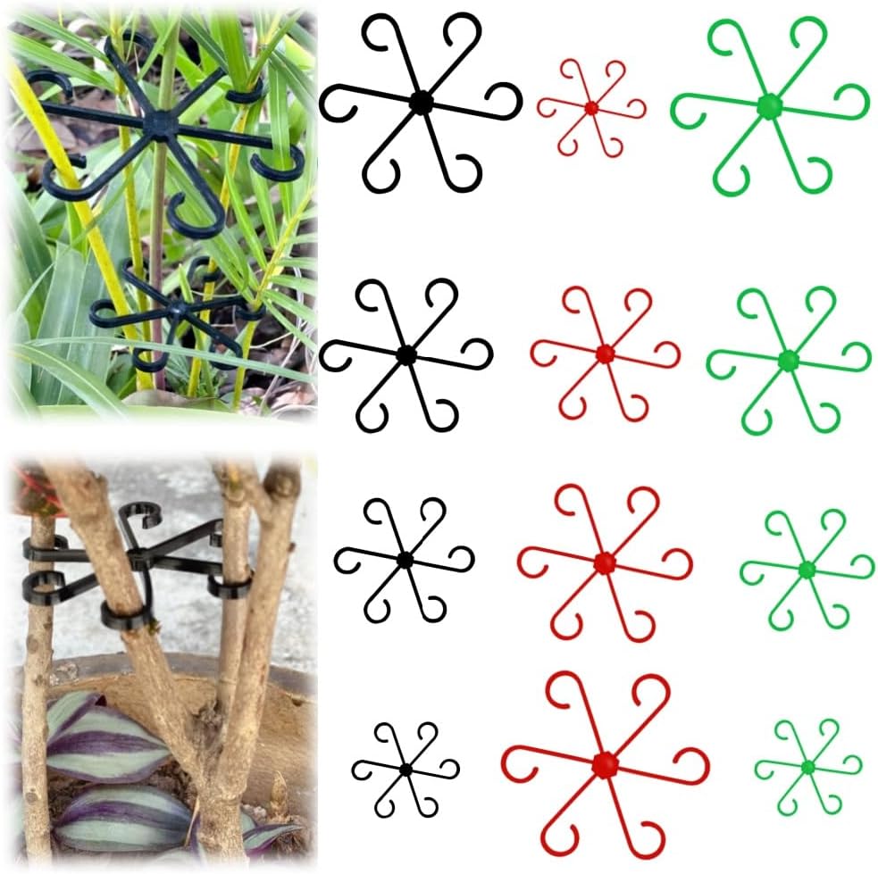 12 PCS Plant Stem Support, Plant Stakes for indoor Plants Plant Clips for Climbing Plants, Plastic Monstera Plant Support Accessories for Potted indoor Plant in Various Growth Stage(4 Sizes, 3 Colors)