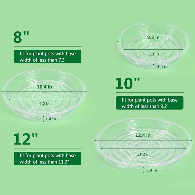JERIA 8 Inch 20 Pack Clear Plant Saucers,Plastic Flower Pot Trays,Round Durable Plant Drip Trays for Indoor and Outdoor