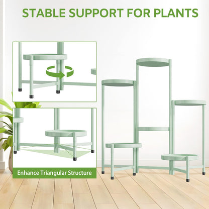 iDavosic.ly 6 Tier Large Plant Stand Indoor, 10 Inch Wide Tall Corner Metal Plant Stands Outdoor for Multiple Plants, Folding Tiered Flower Display Holder Rack Shelf, Light Green