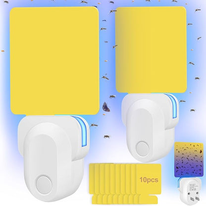 2 Pack Electronic Flying Insect Trap Plug in, Flea, Mosquito, Fly, Gnat, Moth, and Bug Killer Catcher, Fruit Flying Traps for Indoor and Office, Mosquito Trap with Night Light and 10 Sticky Boards