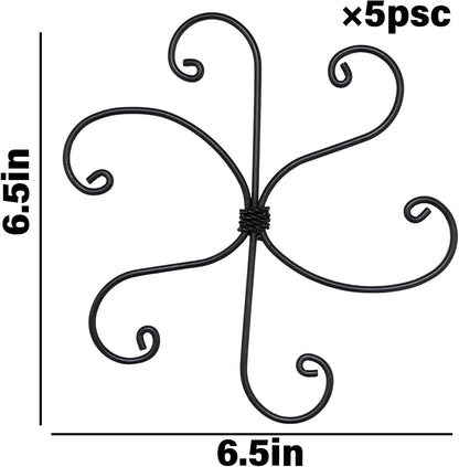 Black Monstera Plant Support Hook - 6.5 * 6.5IN -5 Piece Set, Durable Metal Stem Supports for Indoor Plants, Leaf Holder & Fishbone Cactus Stake, Stylish Design for Healthy Growth & Easy Care