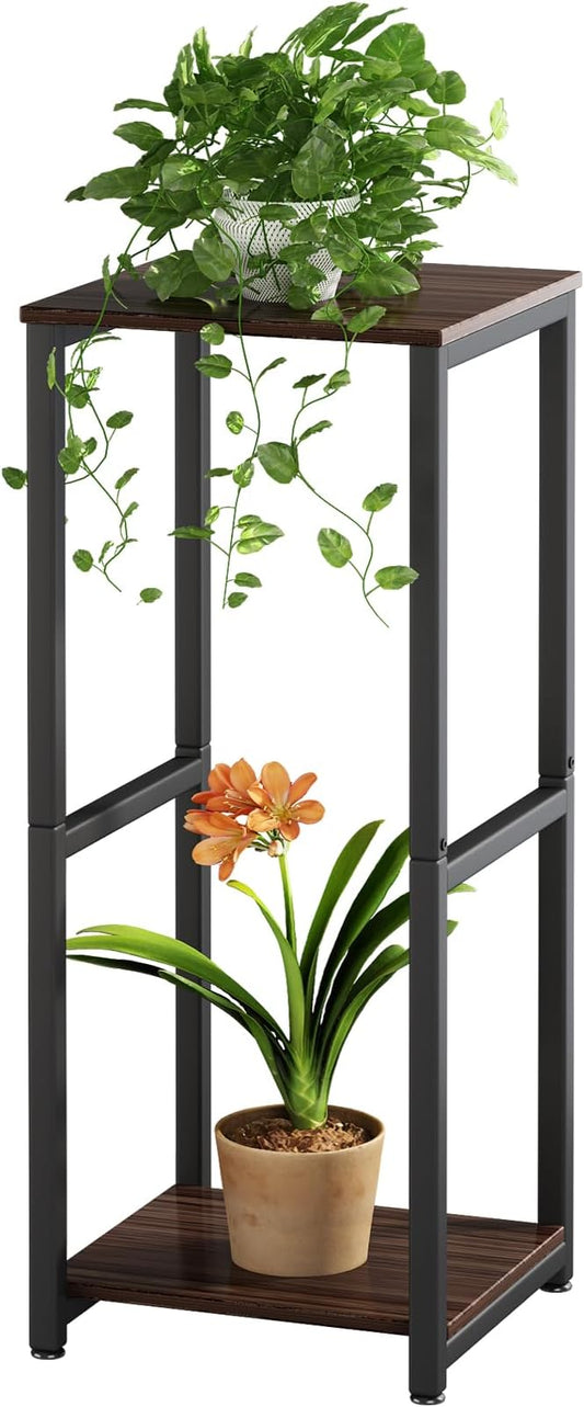 Plant Stand Indoor 2 Tier Tall Metal Corner Storage Tiered Plant Shelf Holder Multiple for Living Room Balcony Garden,Black Oak (2 Tier-Black Oak)