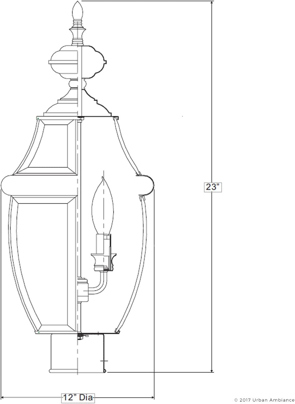 Urban Ambiance Luxury Colonial Outdoor Post Light, Large Size: 23" H x 12.5" W, with Tudor Style Elements, Versatile Design, Classy Aged Silver Finish and Beveled Glass, UQL1151