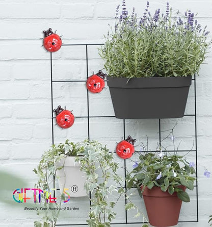 GIFTME 5 Metal Garden Yard Art Decorative 4 Pack Ladybugs Outside Garden Wall Sculptures(RED)