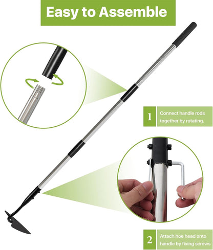 Warren Hoe Garden Tool, Heavy Duty Garden Hoes for Weeding Long Handle, Easy Stand Up Triangle Weeder Tool for Garden, 35-66 inch Adjustable Gardening Hoe for Weed, Trench, Loosen Soil, Landscape