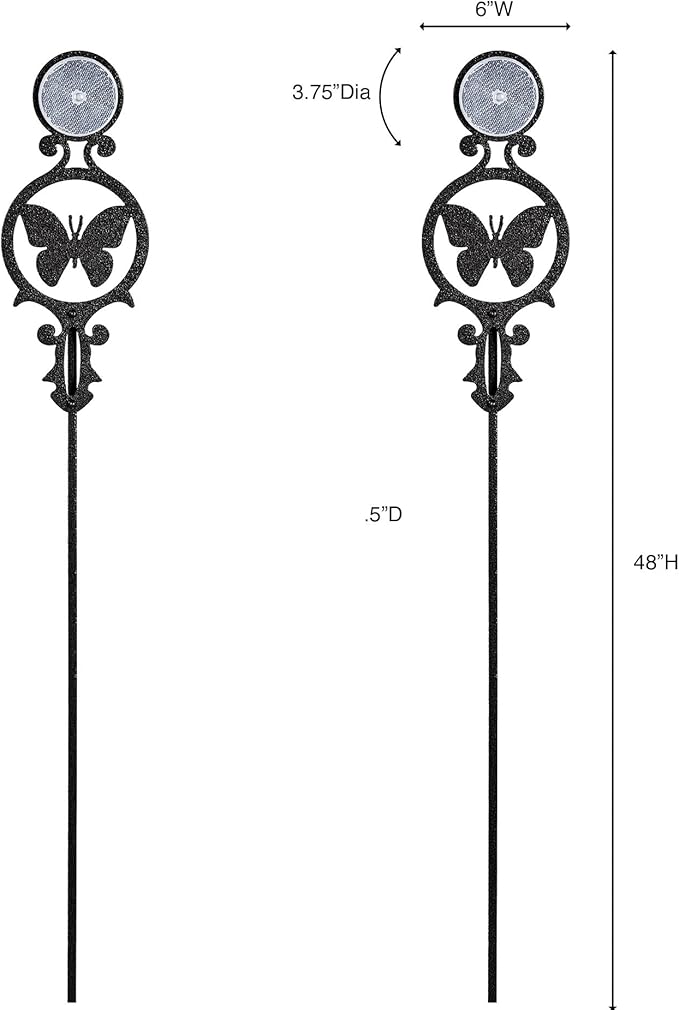 Touch of Class Pathways Reflective Driveway Marker Stake Set of Two for Outdoor Use | Butterfly Emblem Design | Personalized Tall Reflector Set of 2 | Black Durable Finish