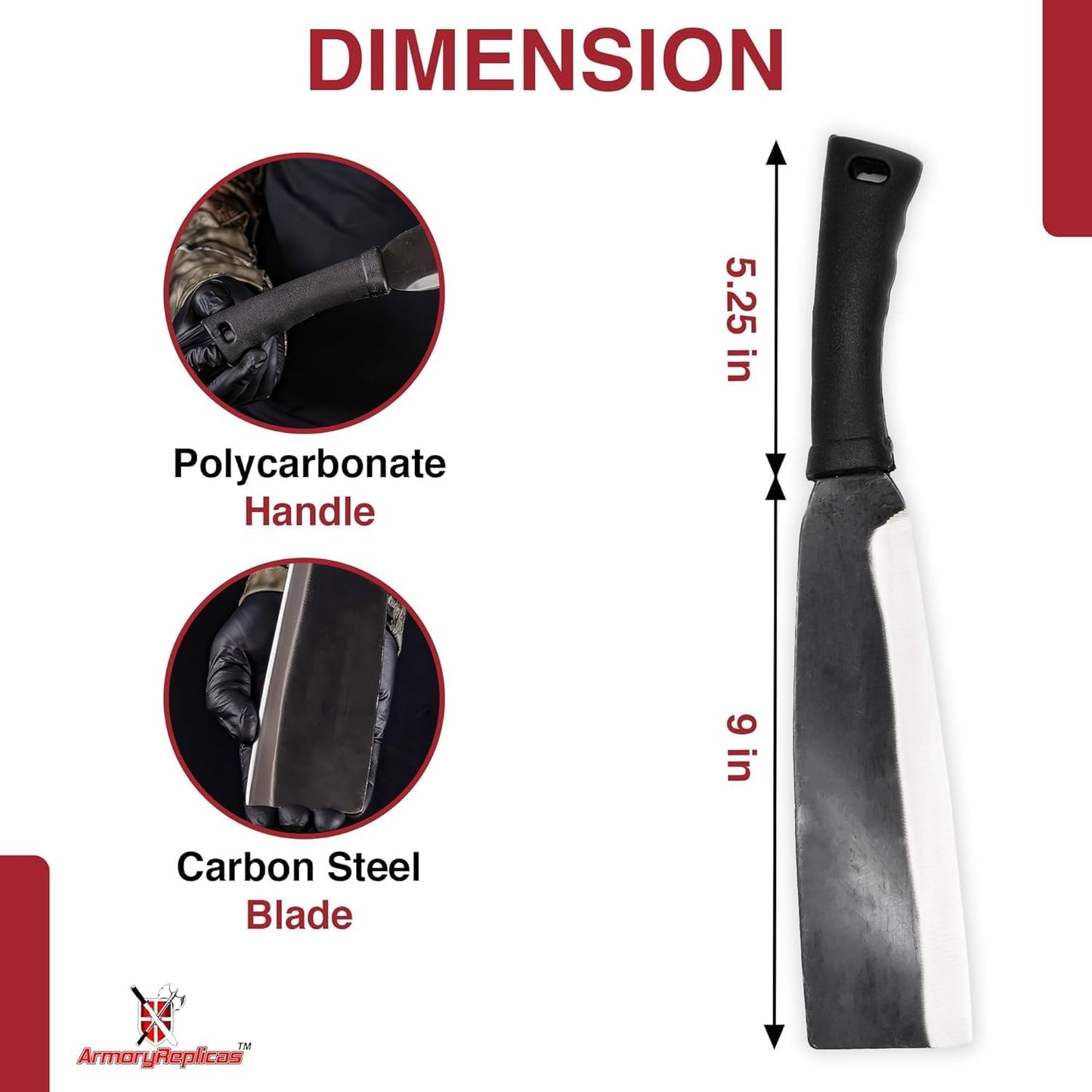 Armory Replicas - Wrong Turn Heavy Duty Compact Outdoor Cane Machete - 9" Razor Sharp Carbon Steel Blade, Durable Polycarbonate Handle