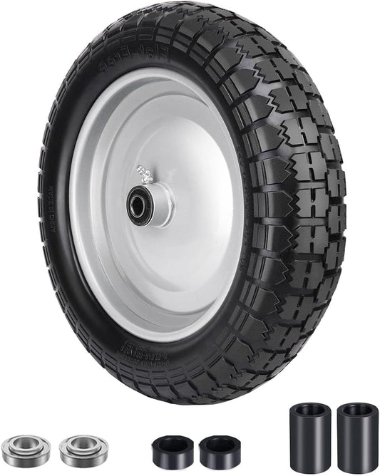 4.80/4.00-8 Tire, 14.5" Flat Free Wheelbarrow Tire and Wheel, 5/8" 3/4" Bearings Solid Replacement