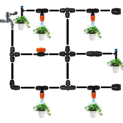24 Pcs Upgraded Micro Spray Irrigation Drippers for 1/4" Drip Tubing, Adjustable Three-Way Atomizing Nozzle Irrigation Emitters Tee Misting Drippers for Drip Sprinkler Systems