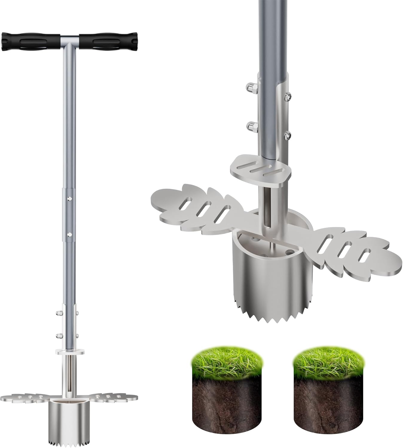 Sod Plugger Tool, Bulb Planter Tool with Stainless Steel Sharp Serrations, Grass Plugger Tool and Turf Cutter with Anti-slip pedal – Garden Tools and Yard Tools for Zoysia, Bermuda and More Plants