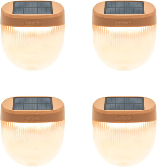 Vego garden Rippled Solar Garden Lights with Auto Sensors Magnetize Securely to Raised Beds, IPX4 Waterproof Outdoor LED Light for Patio & Yard Terra Cotta, 4 Pack