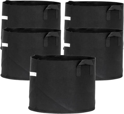 FCMP Outdoor 20-Gallon Modern Lightweight Non-Woven Insulating Fabric Breathable Grow Bags for Indoor or Outdoor Gardening, Black (5 Pack)