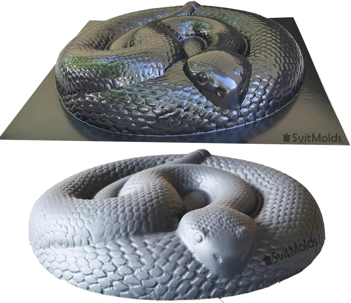SvitMods Mold Snake DIY Statue for Garden Black ABC Plastic Concrete Cement Mould Rattlesnake Garden Decor Mold Croc for Garden Figure (D72 + D72-Smsll)