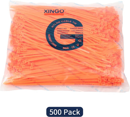 XINGO 8 Inch Cable Zip Ties (500 Pack), 40 Lbs Tensile Strength-Heavy Duty, Self-Locking Nylon Plastic Nylon Wire Ties for indoor and outdoor use(Orange)
