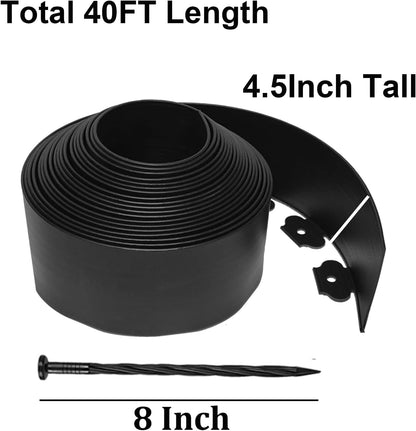 Landscape Edging Kit,40FT Plastic Garden Edging with 50 Stakes,4.5 Inch Tall Lawn Edging for Yard,Lawn,Flower Gardens Border (Black, 40FT)