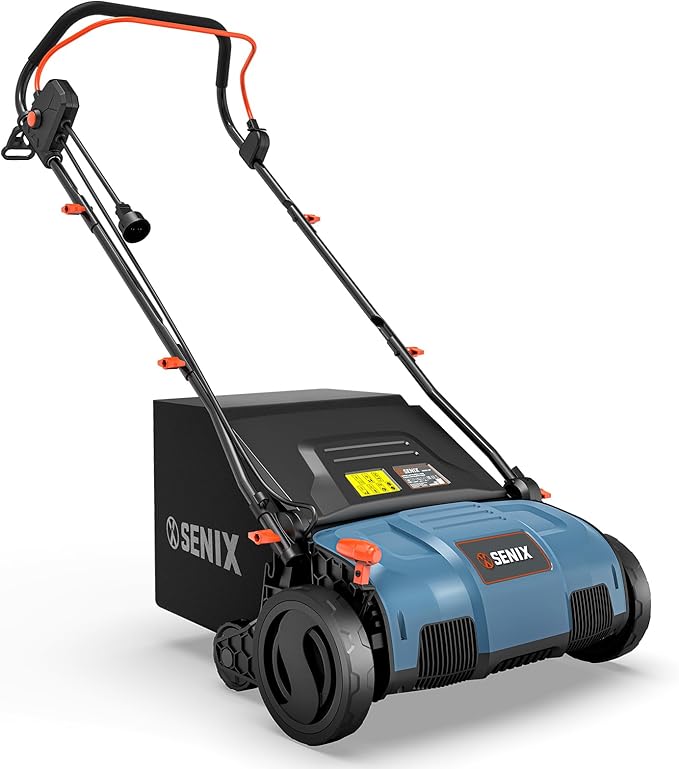 SENIX 13 Amp 15-Inch 2-in-1 Electric Dethatcher and Scarifier with 13.2-Gal Collection