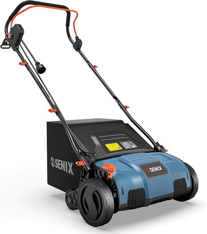 SENIX 13 Amp 15-Inch 2-in-1 Electric Dethatcher and Scarifier with 13.2-Gal Collection